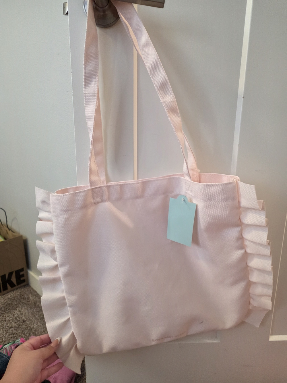 Women's Pink Ruffle Tote Bag - Soft Pastel Shoulder Bag